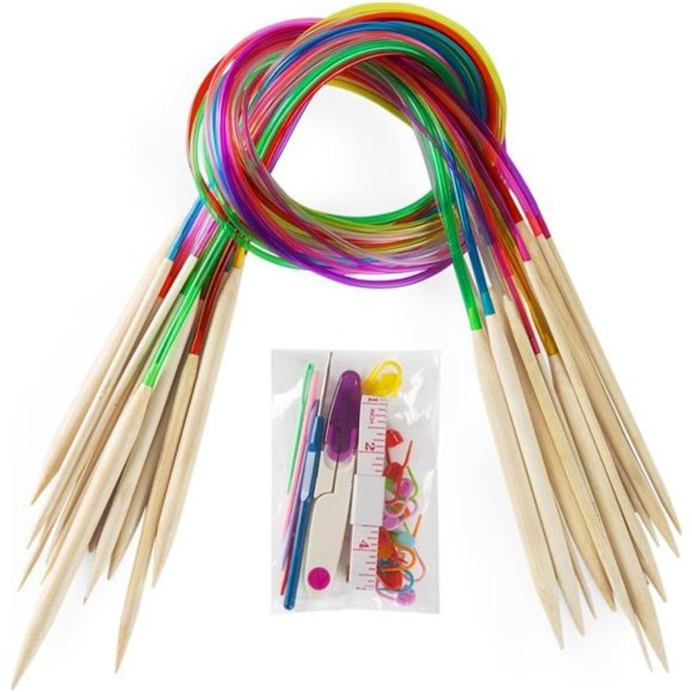 18 Pairs Bamboo Knitting Needles Set, Vancens Circular Wooden Knitting Needles